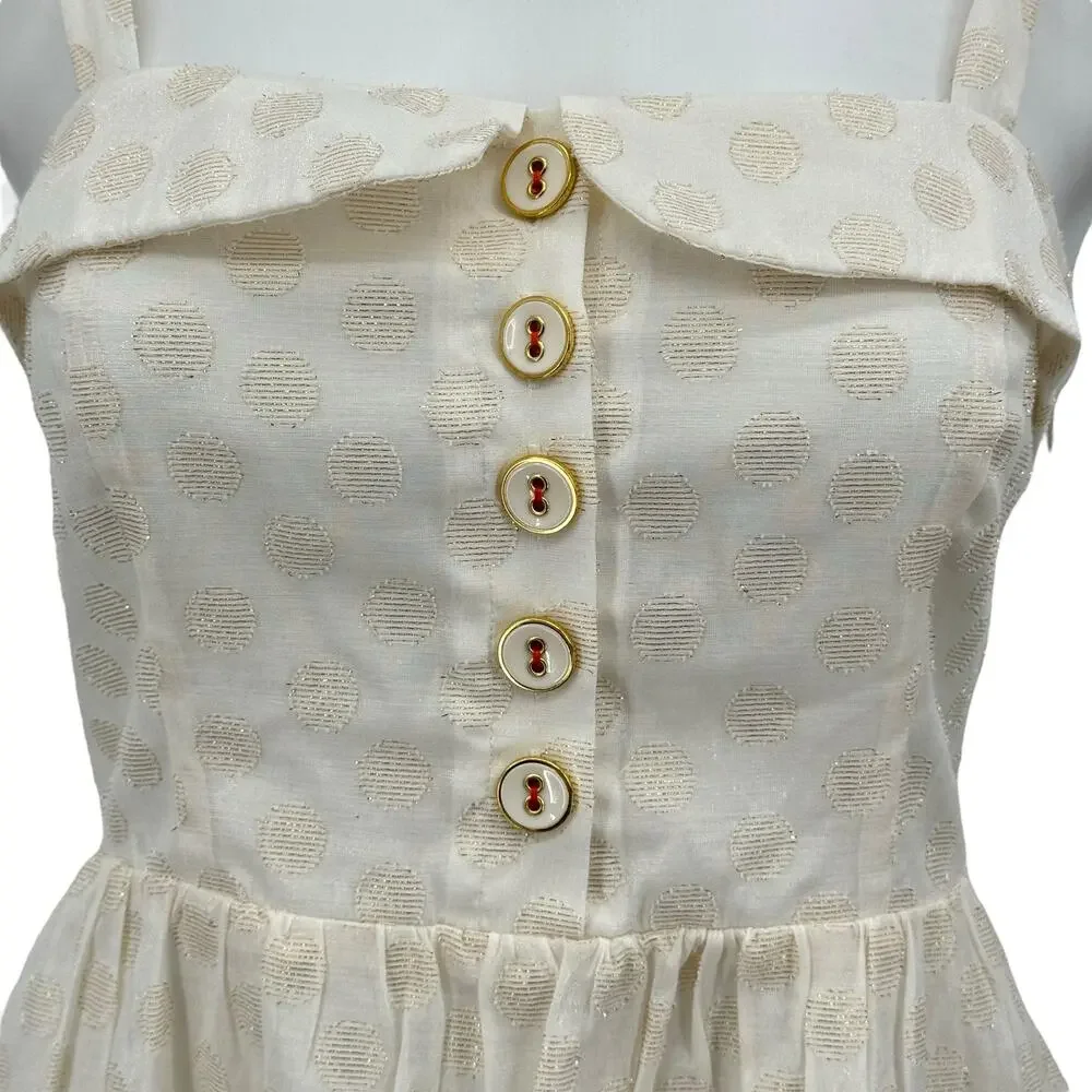 Maeve Polka Dot Dress Women SZ M White Gold Metallic Boho Cottagecore Chic Soft